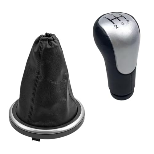 Hguvsjd Schaltknäufe Für Ford Für Fiesta Für Fusion Für Transit Für Connect 2002-2008 Leder Schaltknauf Schaltmanschette Boot Cover Case Auto Schaltknauf(5 Speed Silver Case) von Hguvsjd