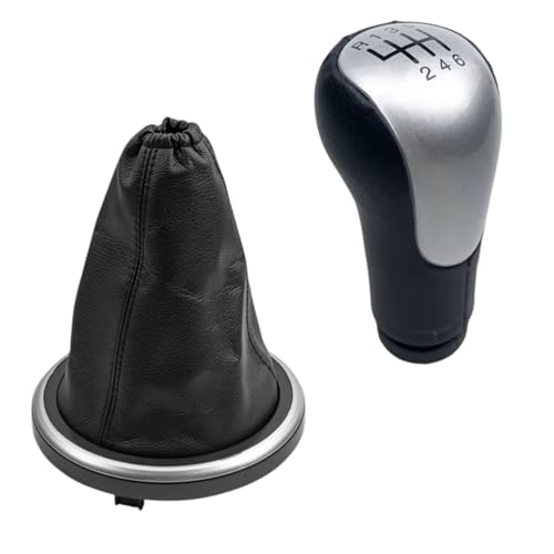 Hguvsjd Schaltknäufe Für Ford Für Fiesta Für Fusion Für Transit Für Connect 2002-2008 Leder Schaltknauf Schaltmanschette Boot Cover Case Auto Schaltknauf(6 Speed Silver Case) von Hguvsjd