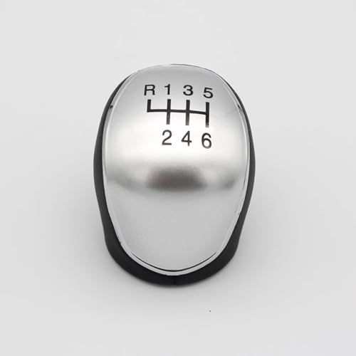 Hguvsjd Schaltknäufe Für Ford Für Mondeo 4 Mk4 Für Focus Für S-Max Für C-Max Für Kuga Lederschalthebelarm Headball 5/6-Gang-Schaltknauf Auto Schaltknauf(Silver 6 speed) von Hguvsjd