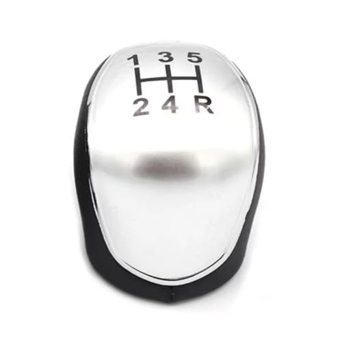 Hguvsjd Schaltknäufe Für Ford Für Mondeo Mk4 Für S-Max Für C-Max Für Focus Mk2 Für Kuga Lederschalthebelarm Headball 5/6-Gang-Schaltknauf Auto Schaltknauf(5 speed silver) von Hguvsjd