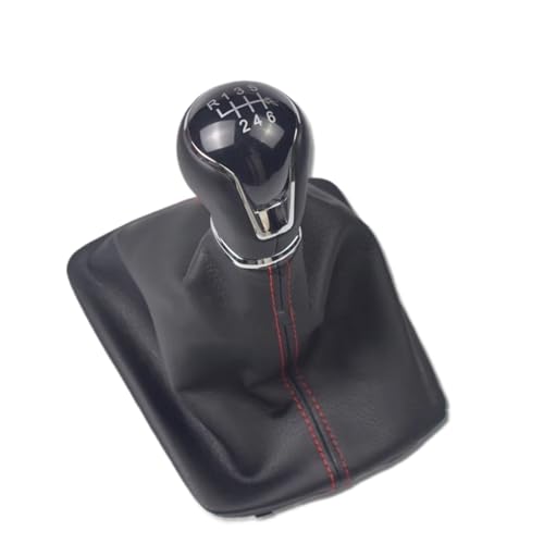 Hguvsjd Schaltknäufe Für Seat Für Leon III 3 MK3 2012 2013 2014 2015 2016 2017 5/6-Gang-Schaltgetriebe Leder Auto Schaltknauf Hebel Gaitor Boot Cover Auto Schaltknauf(6 Speed Red Line) von Hguvsjd