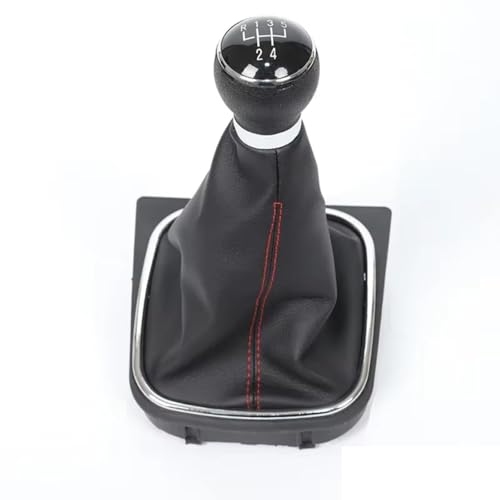 Hguvsjd Schaltknäufe Für VW Für Golf 5 V 6 VI MK5 MK6 Für Jetta 2005-2014 5/6-Gang-Schaltknauf Mit Leder-Boot-Kragengehäuse Auto Schaltknauf(5 Speed Red Line) von Hguvsjd