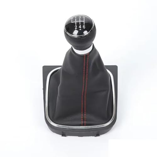 Hguvsjd Schaltknäufe Für VW Für Golf 5 V 6 VI MK5 MK6 Für Jetta 2005-2014 5/6-Gang-Schaltknauf Mit Leder-Boot-Kragengehäuse Auto Schaltknauf(6 Speed Red Line) von Hguvsjd