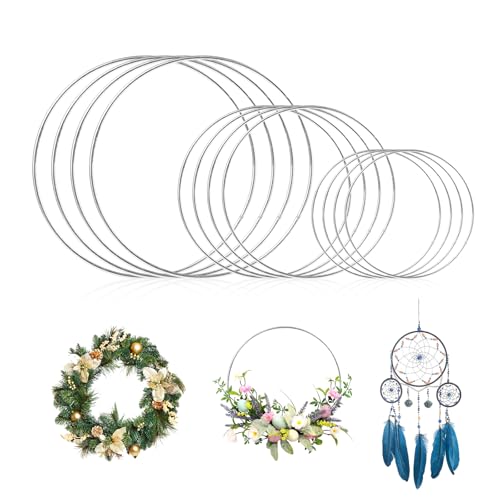 12 Stück metallringe zum basteln 10-15-20cm Drahtringe dekoringe zum hängen Traum fänger basteln dekoring Metallring für Weihnachtsdekoration DIY-Metallringe(Silber) 12 Stück metallringe zum basteln 10-15-20cm Drahtringe dekoringe zum hängen Traum fänger basteln dekoring Metallring für Weihnachtsdekoration DIY-Metallringe(Silber) von HhBdy
