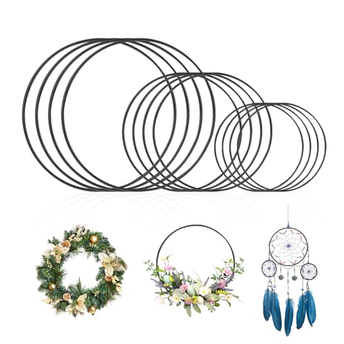12 Stück Metallringe zum Basteln 10-15-20cm Metallring Dekoringe zum Hängen Makramee Deko Ringe Traumfänger Drahtringe zum Basteln für Wickeltechnik für Hochzeitskranz Weihnachtsdekoration(Schwarz) von HhBdy
