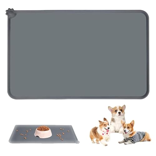 Napfunterlage Hund Katzen 48x30cm Silikon Napfunterlage Silikon wasserdichte Pet Food Matte Anti-Rutsch Haustier Fütterung Matte Placemats, Futtermatte, Katzennapf Unterlage (Grau) Napfunterlage Hund Katzen 48x30cm Silikon Napfunterlage Silikon wasserdichte Pet Food Matte Anti-Rutsch Haustier Fütterung Matte Placemats, Futtermatte, Katzennapf Unterlage (Grau) von HhBdy