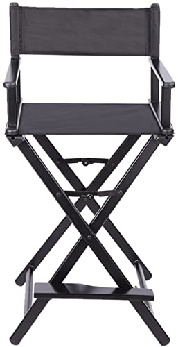 HhYyLr Klappbarer Regiestuhl Aus Aluminium Mit Hoher Rückenlehne,Maskenbildnerstuhl, Tragbarer Campingstuhl Mit Hoher Rückenlehne Und Fußstütze,Professioneller Künstlerstuhl 136 Kg Tragkraft(Black) von HhYyLr