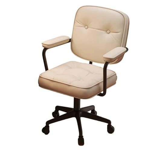 Hhaoran-9868 Computer-Gaming-Stuhl Kleiner Bürostuhl, Kunstleder, Schlafzimmer, Computerstuhl, bequemer Bürostuhl, Hebe-Drehstuhl mit Rollen(Weiß) von Hhaoran-9868