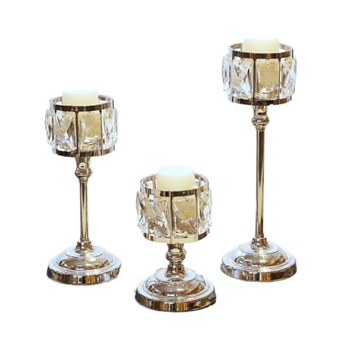Hhaoran-9868 Kerzenständer 3 Pcs Einfache Eisen Glas Leuchter Moderne Tisch Dekoration Ornamente Kerzenhalter Geschenk Kerzenhalter für Candlelight Dinner und Tischl(Silver) von Hhaoran-9868