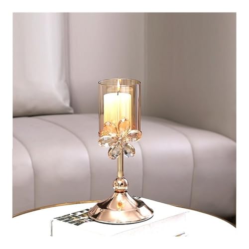 Hhaoran-9868 Kerzenständer Licht Luxus Kristall Blütenblatt Glas Leuchter Retro Tisch Dekoration Ornamente Kerzenhalter Kerzenhalter für Candlelight Dinner und Tischl(Amber,Mittel) von Hhaoran-9868