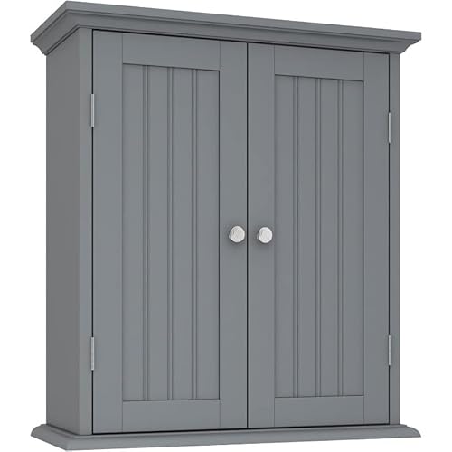 Hhaoran-9868 Medizinschrank mit Spiegel Badezimmer-Wandschrank über der Toilette, platzsparender Aufbewahrungsschrank, Medizinschrank Badezimmerschrank zur Wandmontage(Grijs) von Hhaoran-9868