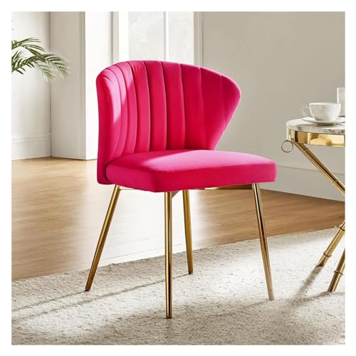 Hhaoran-9868 Wohnzimmerstuhl Esszimmerstuhl aus Samt, moderner Kleiner Schminkstuhl mit Metallrückenlehne, eleganter getufteter Akzentstuhl ohne Armlehnen, Wohnzimmer Esszimmerstühle(Fuchsia) von Hhaoran-9868