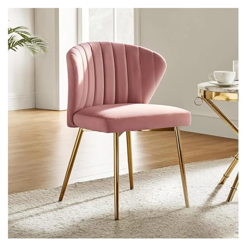Hhaoran-9868 Wohnzimmerstuhl Esszimmerstuhl aus Samt, moderner Kleiner Schminkstuhl mit Metallrückenlehne, eleganter getufteter Akzentstuhl ohne Armlehnen, Wohnzimmer Esszimmerstühle(Pink) von Hhaoran-9868