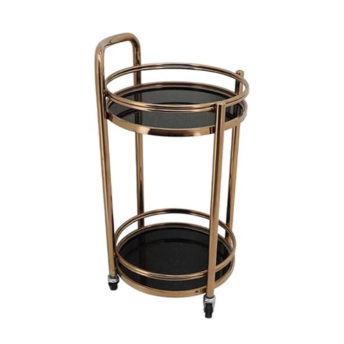 Kücheninsel Luxus Runde Metall Kaffeebarwagen 2-Tier Mini Rolling Utility Cart Layered Schublade Café, Home Kitchen Servierwagen für Zuhause, Esszimmer, Party (Gold + Schwarz) Kücheninselwagen mit von Hhaoran-9868