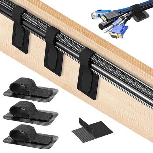 Kabelmanagement Schreibtisch, Ultra-Haftung, Haltert 15 Kabel, 30 Verstellbarer Langer Kabelbinder, 40 Kabelbänder mit Fester Länge, Kabelbinder Klett für Kabelführung & Organisation von Hhaoysogd