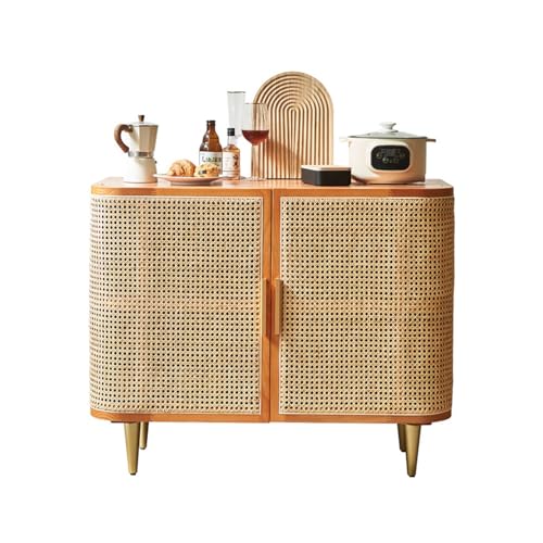 Buffetschrank Rattan-Massivholz-Sideboard for den Haushalt, Wohnzimmer, multifunktionaler Lagerschrank, Regale, Schrank, mehrschichtiger Eingangsschrank mit Doppeltür Bauernhaus-Lagerschrank von Hhmmei2024-23