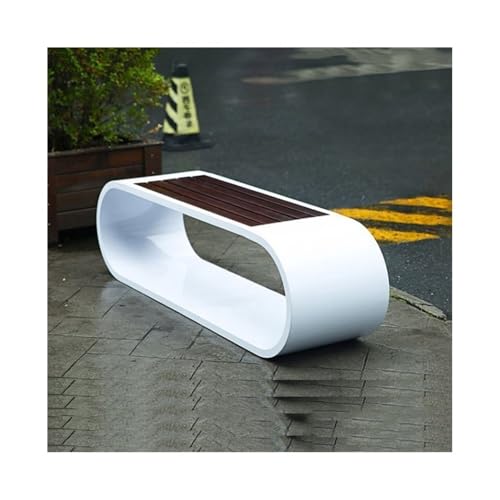 Hhmmei2024-23 Außenbereich Zigzag Edelstahl Gartenbank mit Holzsitzplatte Terrasse weiß für Terrasse & Balkon(Mittel) von Hhmmei2024-23