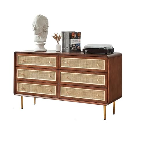 Hhmmei2024-23 Buffetschrank Massivholz Rattan Sideboard Sechs Schubladenschrank Eingangsschublade Haushaltsaufbewahrung Schlafzimmerkommode Aufbewahrungsschrank Bauernhaus-Lagerschrank von Hhmmei2024-23