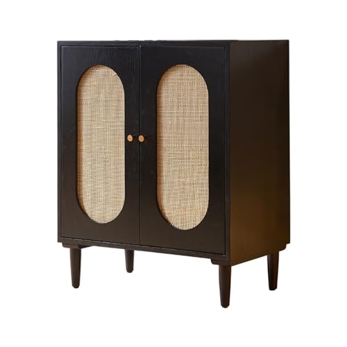 Hhmmei2024-23 Buffetschrank Rattan Massivholz Sideboard Schwarz Esszimmer Kleine Haushalts Große Kapazität Lagerung Doppeltür Schrank Doppeltür zu Tür Bauernhaus-Lagerschrank von Hhmmei2024-23