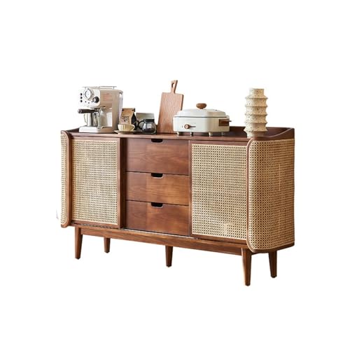 Hhmmei2024-23 Buffetschrank Sideboard aus massivem Rattan for Esszimmer mit Schubladen, doppelte Schranktüren, Aufbewahrungsschrank aus Eschenholz an der Wand Bauernhaus-Lagerschrank von Hhmmei2024-23