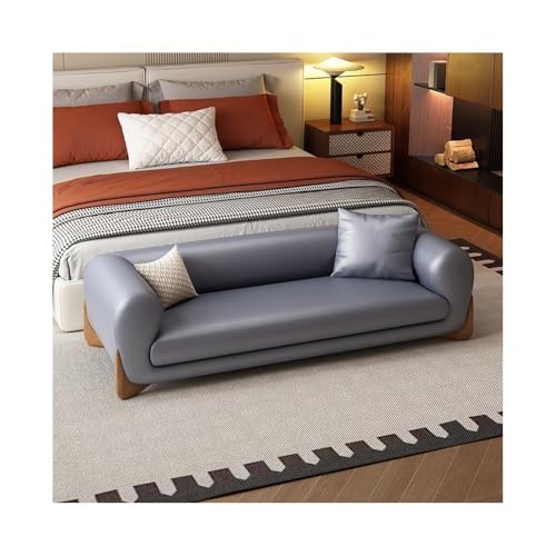 Hhmmei2024-23 Hocker am Bettende Bett-Endhocker, leichte Luxus-Ledersofabank, Schlafzimmer-Bett-Endbank, Sofa, Bekleidungsgeschäft, Garderobe, Nachttischhocker(Gray-Blue,Groß) von Hhmmei2024-23
