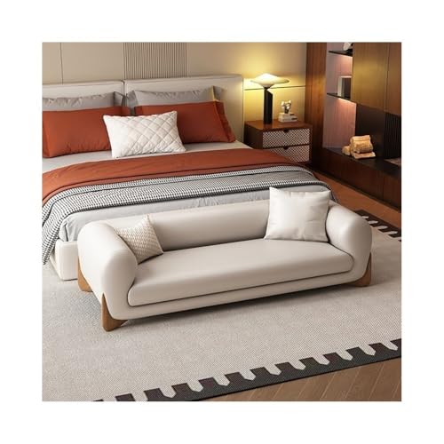 Hhmmei2024-23 Hocker am Bettende Bett-Endhocker, leichte Luxus-Ledersofabank, Schlafzimmer-Bett-Endbank, Sofa, Bekleidungsgeschäft, Garderobe, Nachttischhocker(Off-White,Mittel) von Hhmmei2024-23