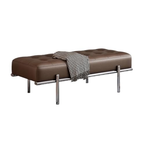 Hhmmei2024-23 Hocker am Bettende Bett-Endhocker Leichte Luxus-Schuhwickelbank Edelstahl Lange Bank Leder Minimalistische Nachttischbank(Bruin,Groß) von Hhmmei2024-23