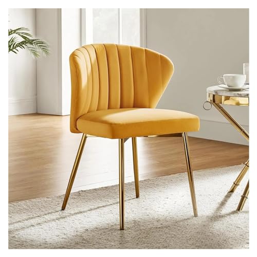 Hhmmei2024-23 Küchen-Esszimmerstuhl Esszimmerstuhl aus Samt, moderner Kleiner Schminkstuhl mit Metallrückenlehne, eleganter getufteter Akzentstuhl ohne Armlehnen, Wohnzimmer Wohnzimmerstuhl(Mustard) von Hhmmei2024-23