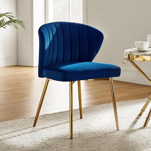 Hhmmei2024-23 Küchen-Esszimmerstuhl Esszimmerstuhl aus Samt, moderner Kleiner Schminkstuhl mit Metallrückenlehne, eleganter getufteter Akzentstuhl ohne Armlehnen, Wohnzimmer Wohnzimmerstuhl(Navy) von Hhmmei2024-23