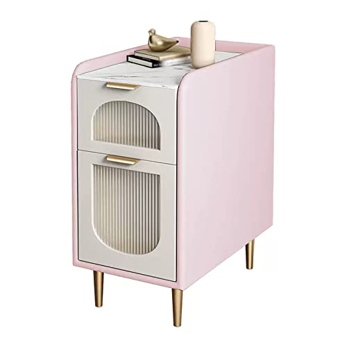 Hhmmei2024-23 Modern Niedlicher rosa moderner Nachttisch aus Holz mit 2 Schubladen, Akzent-Sofatisch, schmaler Nachttisch, Beistelltisch for Wohnzimmer, Schlafzimmer Schlafzimmer(L35xD40xH60cm) von Hhmmei2024-23