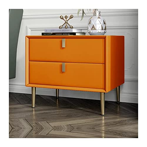 Modern Moderner Nachttisch aus Kunstleder, Nachttisch mit 2 Schubladen, Holzrahmen an der Stirnseite, Tischbeine aus Metall for Schlafzimmer- und Wohnzimmermöbel (Orange) Schlafzimmer(L35xD40xH48cm) von Hhmmei2024-23
