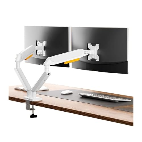 Monitorständer Dual-Monitor-Halterung for bis zu 32 Zoll und 22,0 lbs pro Bildschirm, verstellbarer Monitorarm mit Gasfeder, Dual-Monitor-Halterung aus Aluminium mit C-Klemme und Tüllensockel(Weiß) von Hhmmei2024-23