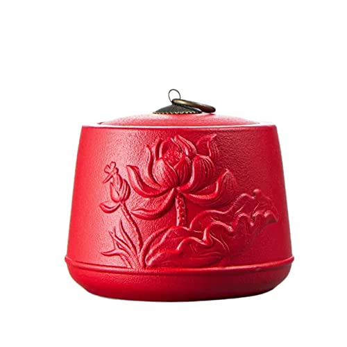 Vorratsdosen mit Deckel Teedose aus Porzellan for losen Tee, matte Keramik-Teedose mit versiegeltem Deckel, geprägte Lotusblätter und -blumen, 830 ml Tee Kaffee Süßigkeiten Behälter(Red) von Hhmmei2024-23