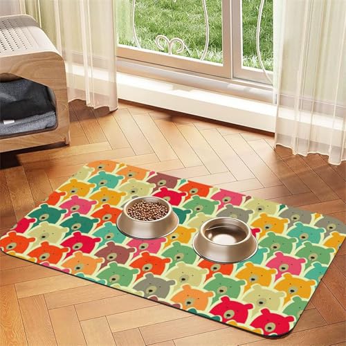 Bunte Bären-Druck-Tischdecke, spezielles Pad für Futternäpfe, rollbar zur Aufbewahrung, ideal für Futternäpfe von Hhwwtye