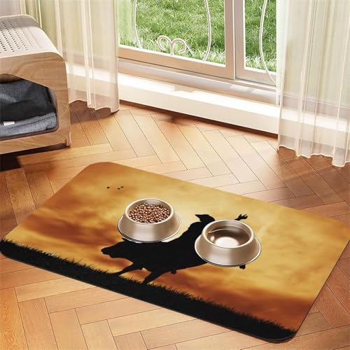 Cool Bull-Riding Printing Haustier saugfähige Tischdecke, spezielles Pad für Futternäpfe, rollbar zur Aufbewahrung, ideal für Futternäpfe von Hhwwtye