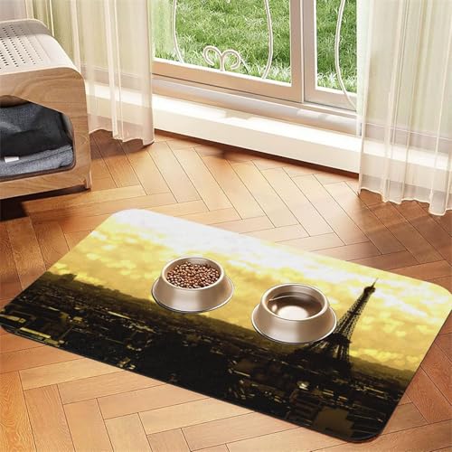 Eiffelturm 5 Druck Haustier saugfähige Tischdecke, spezielles Pad für Futternäpfe, rollbar zur Aufbewahrung, ideal für Futternäpfe von Hhwwtye