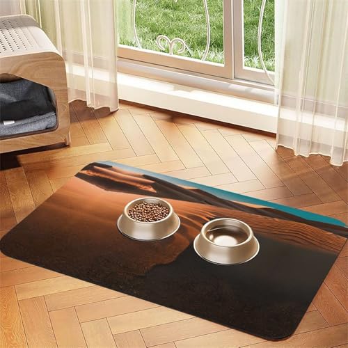 Sanddünen Druck Haustier saugfähige Tischdecke, spezielles Pad für Futternäpfe, rollbar zur Aufbewahrung, ideal für Futternäpfe von Hhwwtye