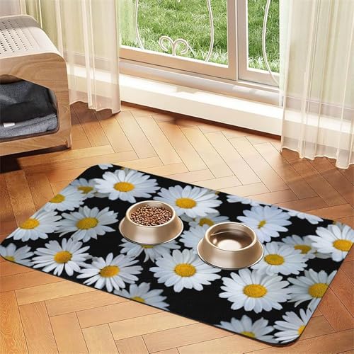 Saugfähige Tischdecke, Gänseblümchen, weißes Design, spezielles Pad für Futternäpfe, rollbar zur Aufbewahrung, ideal für Futternäpfe Saugfähige Tischdecke, Gänseblümchen, weißes Design, spezielles Pad für Futternäpfe, rollbar zur Aufbewahrung, ideal für Futternäpfe von Hhwwtye