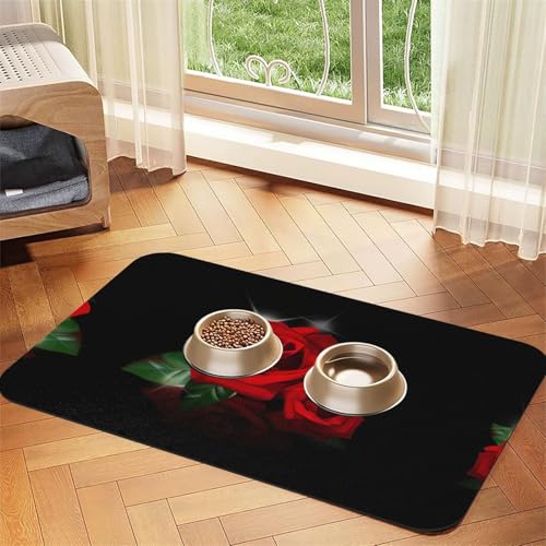 Saugfähige Tischdecke für Haustiere, rote Rosen, spezielles Pad für Futternäpfe, rollbar zur Aufbewahrung, ideal für Futternäpfe Saugfähige Tischdecke für Haustiere, rote Rosen, spezielles Pad für Futternäpfe, rollbar zur Aufbewahrung, ideal für Futternäpfe von Hhwwtye