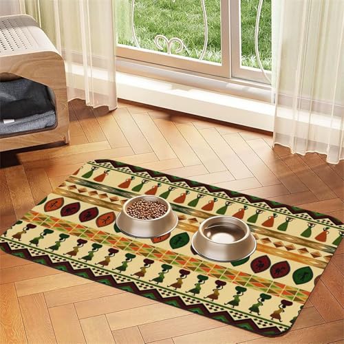 Saugfähige Tischdecke im Bohemia-Stil, traditionelles afrikanisches Muster, spezielles Pad für Futternäpfe, rollbar zur Aufbewahrung, ideal für Futternäpfe von Hhwwtye