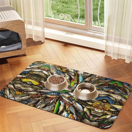 Saugfähige Tischdecke mit Fischköderdruck, spezielles Pad für Futternäpfe, rollbar zur Aufbewahrung, ideal für Futternäpfe von Hhwwtye