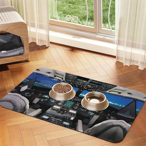 Saugfähige Tischdecke mit Flugzeug-Cockpit-Druck, spezielles Pad für Futternäpfe, rollbar zur Aufbewahrung, ideal für Futternäpfe von Hhwwtye