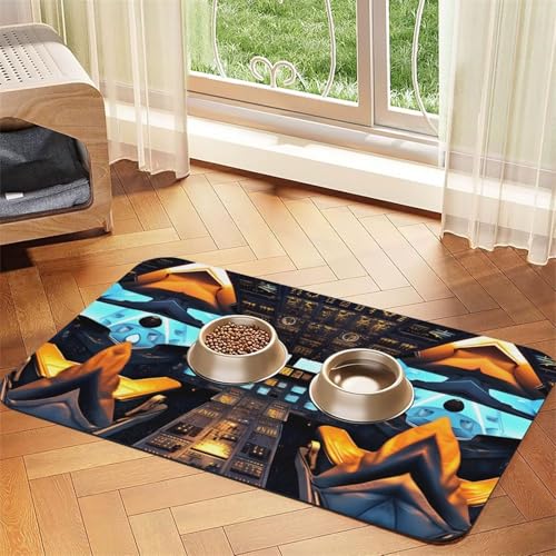 Saugfähige Tischdecke mit Flugzeug-Cockpit-Druck, spezielles Pad für Futternäpfe, rollbar zur Aufbewahrung, ideal für Futternäpfe von Hhwwtye