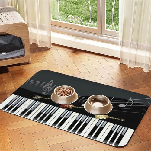 Saugfähige Tischdecke mit Gitarren- und Klaviermuster, spezielles Pad für Futternäpfe, rollbar zur Aufbewahrung, ideal für Futternäpfe von Hhwwtye