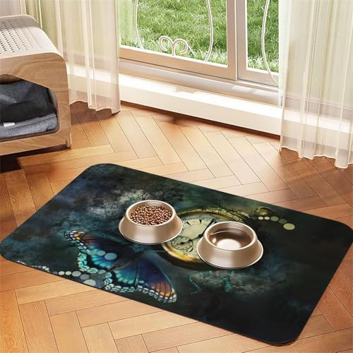 Saugfähige Tischdecke mit Schmetterlingsuhren, spezielles Pad für Futternäpfe, rollbar zur Aufbewahrung, ideal für Futternäpfe von Hhwwtye