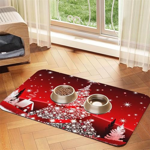 Saugfähige Tischdecke mit Weihnachtsbaum-Motiv, spezielles Pad für Futternäpfe, rollbar zur Aufbewahrung, ideal für Futternäpfe Saugfähige Tischdecke mit Weihnachtsbaum-Motiv, spezielles Pad für Futternäpfe, rollbar zur Aufbewahrung, ideal für Futternäpfe von Hhwwtye