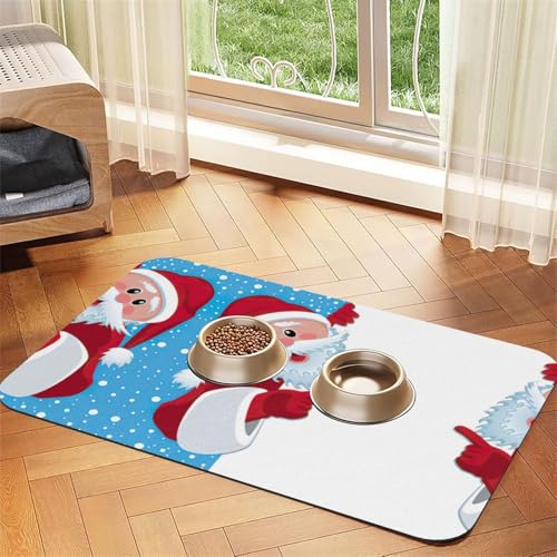 Saugfähige Tischdecke mit Weihnachtsmann4-Motiv, spezielles Pad für Futternäpfe, rollbar zur Aufbewahrung, ideal für Futternäpfe von Hhwwtye