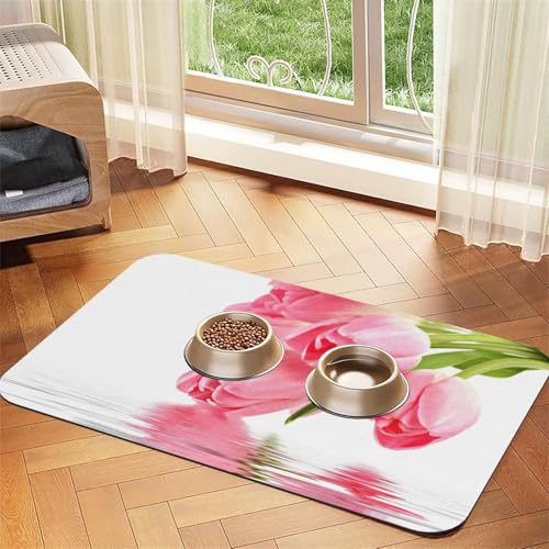 Saugfähige Tischdecke mit hübschem rosa Blumendruck, spezielles Pad für Futternäpfe, rollbar zur Aufbewahrung, ideal für Futternäpfe Saugfähige Tischdecke mit hübschem rosa Blumendruck, spezielles Pad für Futternäpfe, rollbar zur Aufbewahrung, ideal für Futternäpfe von Hhwwtye