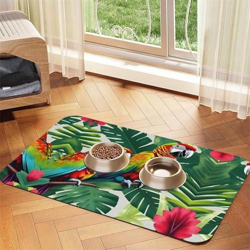 Saugfähige Tischdecke mit tropischem Blumenblatt und Papagei, spezielles Pad für Futternäpfe, rollbar zur Aufbewahrung, ideal für Futternäpfe Saugfähige Tischdecke mit tropischem Blumenblatt und Papagei, spezielles Pad für Futternäpfe, rollbar zur Aufbewahrung, ideal für Futternäpfe von Hhwwtye