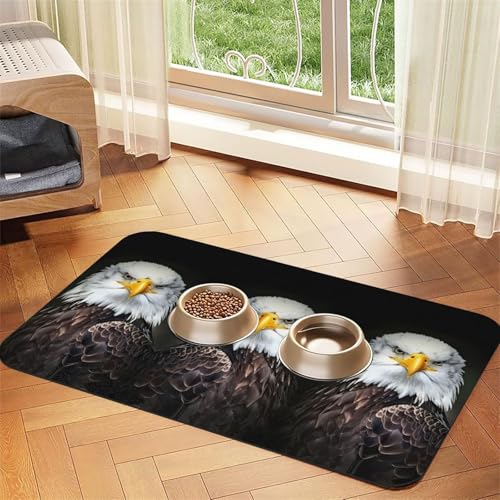 Saugfähige Tischdecke mit weißem Kopf und Adler-Druck, spezielles Pad für Futternäpfe, rollbar zur Aufbewahrung, ideal für Futternäpfe von Hhwwtye